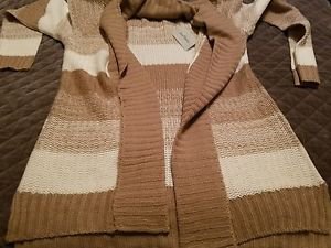 Jason Maxwell Women's Long Sleeve Hi-Lo Tuck Stitch Striped Cardigan, Small