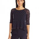 Only Hearts Women's Stretch Lace Raglan Boat Neck Lined, Navy, Small