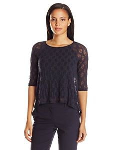 Only Hearts Women's Stretch Lace Raglan Boat Neck Lined, Navy, Small