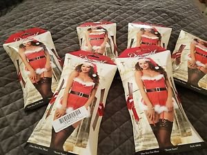 DREAMGIRL Women's SECRET SANTA Babydoll 10046 Mesh Apron w Marabou - One Size
