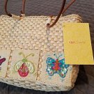 QVC Quacker Factory CRUISE Woven Straw Purse Tote Dragonfly Butterflies Ladybug
