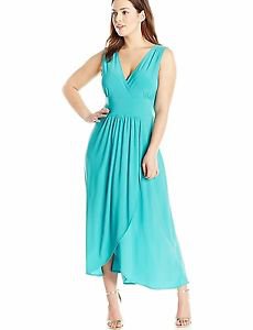 Star Vixen Women's Sleeveless Surplice Tulip Skirt Empire Band Maxi Dress, Jade