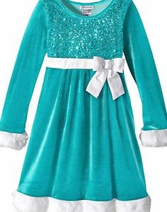 Bonnie Jean Little Girls' Sequin Bodice Santa Dress, Aqua, Size 5