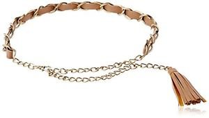 MADDEN GIRL WOMENS TASSEL CHAIN BELT BROWN ANTIQUE BRASS