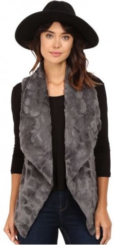 Jack by BB Dakota Women's Cordova Swirly Textured Faux Fur Vest, Dark CharcoalXS