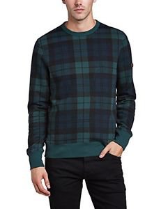 Ben Sherman Men's Print Crew Neck Blackwatch Sweatshirt, Pine Grove XXL