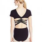 Danskin Women's NYCB Mesh Strappy Back Leotard, Rich Black, Small