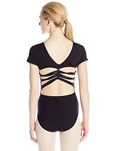 Danskin Women's NYCB Mesh Strappy Back Leotard, Rich Black, Small