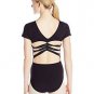 Danskin Women's NYCB Mesh Strappy Back Leotard, Rich Black, Small
