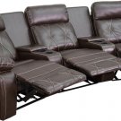 3-Seat Reclining Brown Leathersoft Curved Theater Seating Unit w/Cup Holders