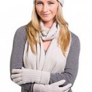Fishers Finery 100 % Pure Cashmere Hat, Gloves, Scarf Gift Set w/ Gift Box-Stone