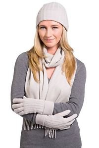 Fishers Finery 100 % Pure Cashmere Hat, Gloves, Scarf Gift Set w/ Gift Box-Stone