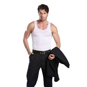 HOTER Mens Slimming Body Shaper Vest Shirt Abs Abdomen Slim, White