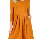 3/4 Sleeve Pleated Dress With Pockets With Plus Size Ash Mustard Medium (8 -10) 3/4 Sleeve Pleated Dress With Pockets With Plus Size Ash Mustard Medium (8 -10)