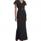 Ralph Lauren Women's Black Belted Cape-Yoke Chiffon V-Neck Gown, 12
