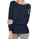 JM Collection Button-Sleeve Sweater Intrepid Blue M