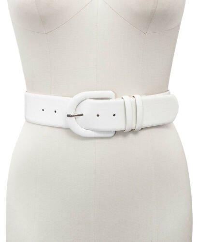 INC Croc-Embossed Stretch Belt With Covered Buckle White L/Xl