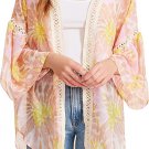 Steve Madden Women's Poly Chiffon Tie Dye Kimono with Crochet Trim Pink Steve Madden Women's Poly Chiffon Tie Dye Kimono with Crochet Trim Pink