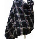 Cejon Womens Scarf Black Plaid Blanket Wrap Wool Blend Multicolor 76"