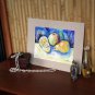 Original watercolor painting fruit still life Lemon apple pear colorful kitchen wall art