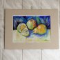 Original watercolor painting fruit still life Lemon apple pear colorful kitchen wall art
