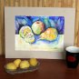 Original watercolor painting fruit still life Lemon apple pear colorful kitchen wall art