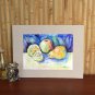 Original watercolor painting fruit still life Lemon apple pear colorful kitchen wall art