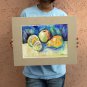 Original watercolor painting fruit still life Lemon apple pear colorful kitchen wall art