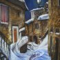 Original pastel painting, winter cityscape, night city, moon, wall art, wall decor,