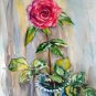 Original watercolour painting, flowers Red rose, artwork, floral still life, wall art, botanical art