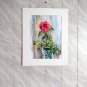 Original watercolour painting, flowers Red rose, artwork, floral still life, wall art, botanical art