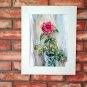 Original watercolour painting, flowers Red rose, artwork, floral still life, wall art, botanical art
