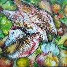 Impressionist still life - Fish. Original oil painting, kitchen artwork, wall decor, wall art