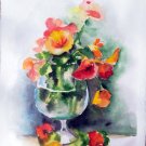 Original watercolor painting Bouquet nasturtium flowers floral still life, botanical art