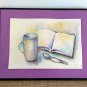 Still life, original watercolor painting, kitchen wall decor, bookshelf painting Cup and book
