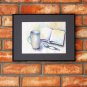 Still life, original watercolor painting, kitchen wall decor, bookshelf painting Cup and book