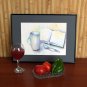Still life, original watercolor painting, kitchen wall decor, bookshelf painting Cup and book