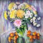 Original oil painting colorful floral still life Chrysanthemum, multi-color wall art