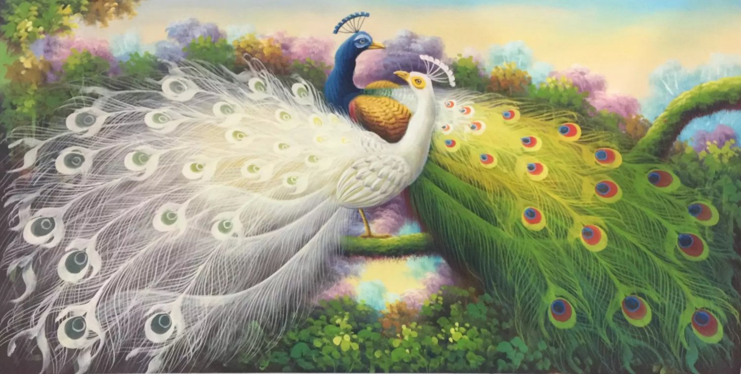 Simple modern Hand painted oil painting on canvas"Gorgeous peacock"60x120CM(23.6"x47.2")Unframed-08