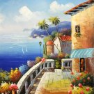 Mediterranean style Hand painted oil painting on canvas"Sea view Villa"20x24CM(7.9"x9.4")Unframed-17