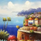 Mediterranean style Hand painted oil painting on canvas"Sea view Villa"20x24CM(7.9"x9.4")Unframed-18