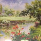 American style Hand painted oil painting on canvas"Private garden"70x180CM(27.6"x70.9")Unframed-13