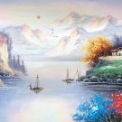 Hand painted oil painting on canvas"Mountains and rivers unlimited"50x150CM(19.7"x59.1")Unframed-02