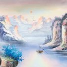 Hand painted oil painting on canvas"Mountains and rivers unlimited"50x150CM(19.7"x59.1")Unframed-05