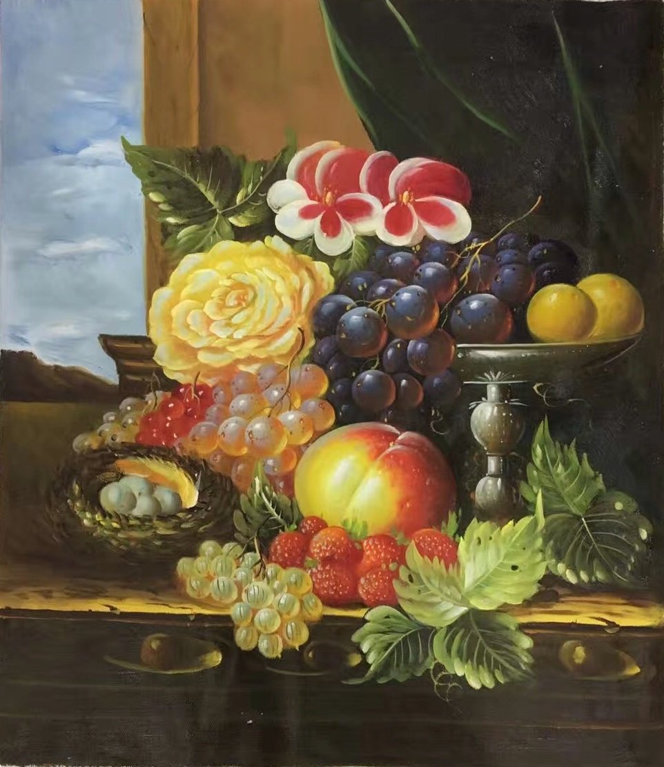Hand painted oil painting on canvas"ceramics and harvest fruits"50x60CM