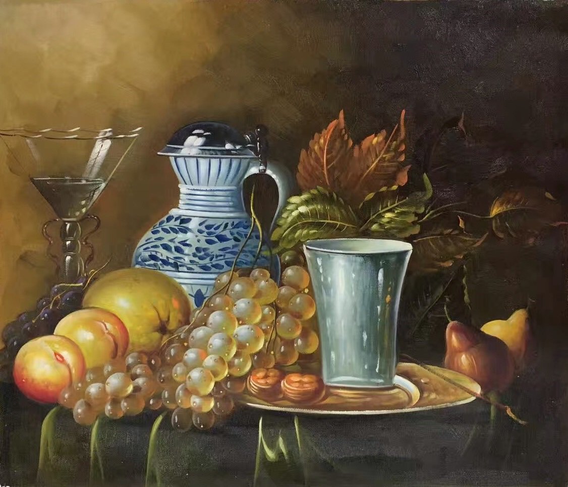Hand painted oil painting on canvas"ceramics and harvest fruits"50x60CM