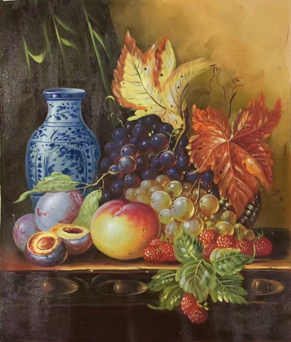 Hand painted oil painting on canvas"ceramics and harvest fruits"50x60CM(19.7"x23.6")Unframed-51