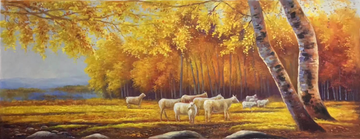 Simple modern Hand painted oil painting on canvas"Sheep"70x180CM(27.6"x70.9")Unframed-04