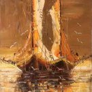Hand painted oil painting on canvas"Fishing boat"30x60CM(11.8"x23.6")Unframed-07