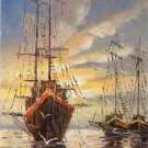 Hand painted oil painting on canvas"Fishing boat"30x60CM(11.8"x23.6")Unframed-13